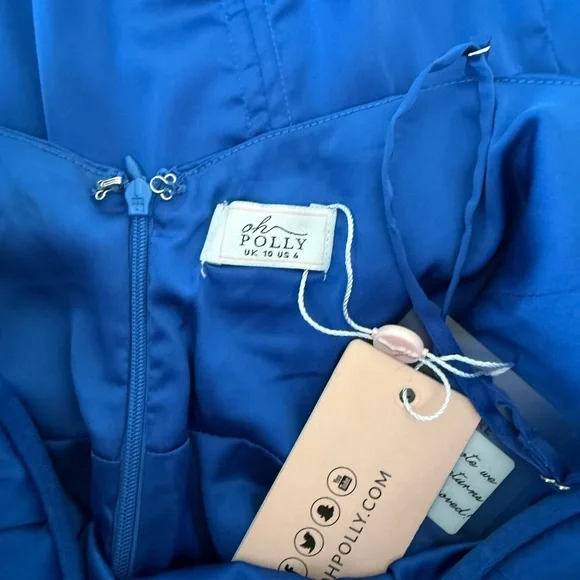 Oh Polly Cobalt Blue Satin Mini Dress- size 6 - Picture 7 of 7